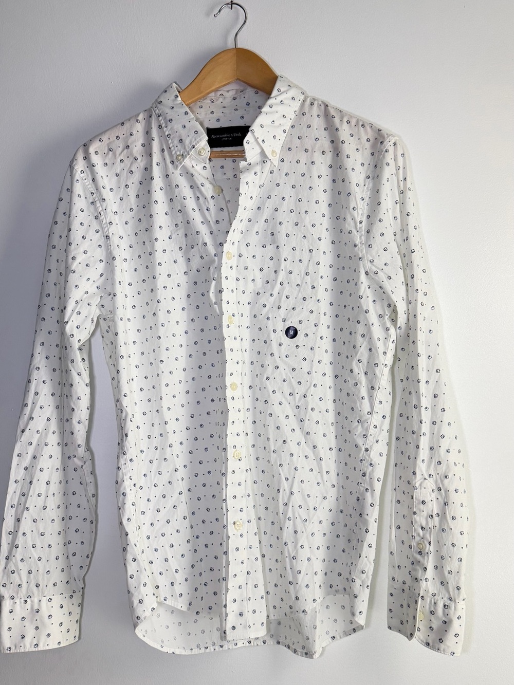 Abercrombie & Fitch White Button-Down Shirt with Navy Micro Dots
